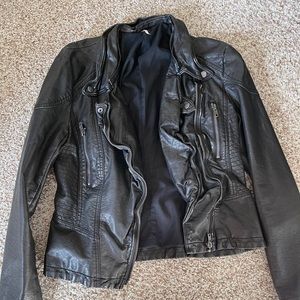 Free People Leather Jacket W/ Hood. ✨